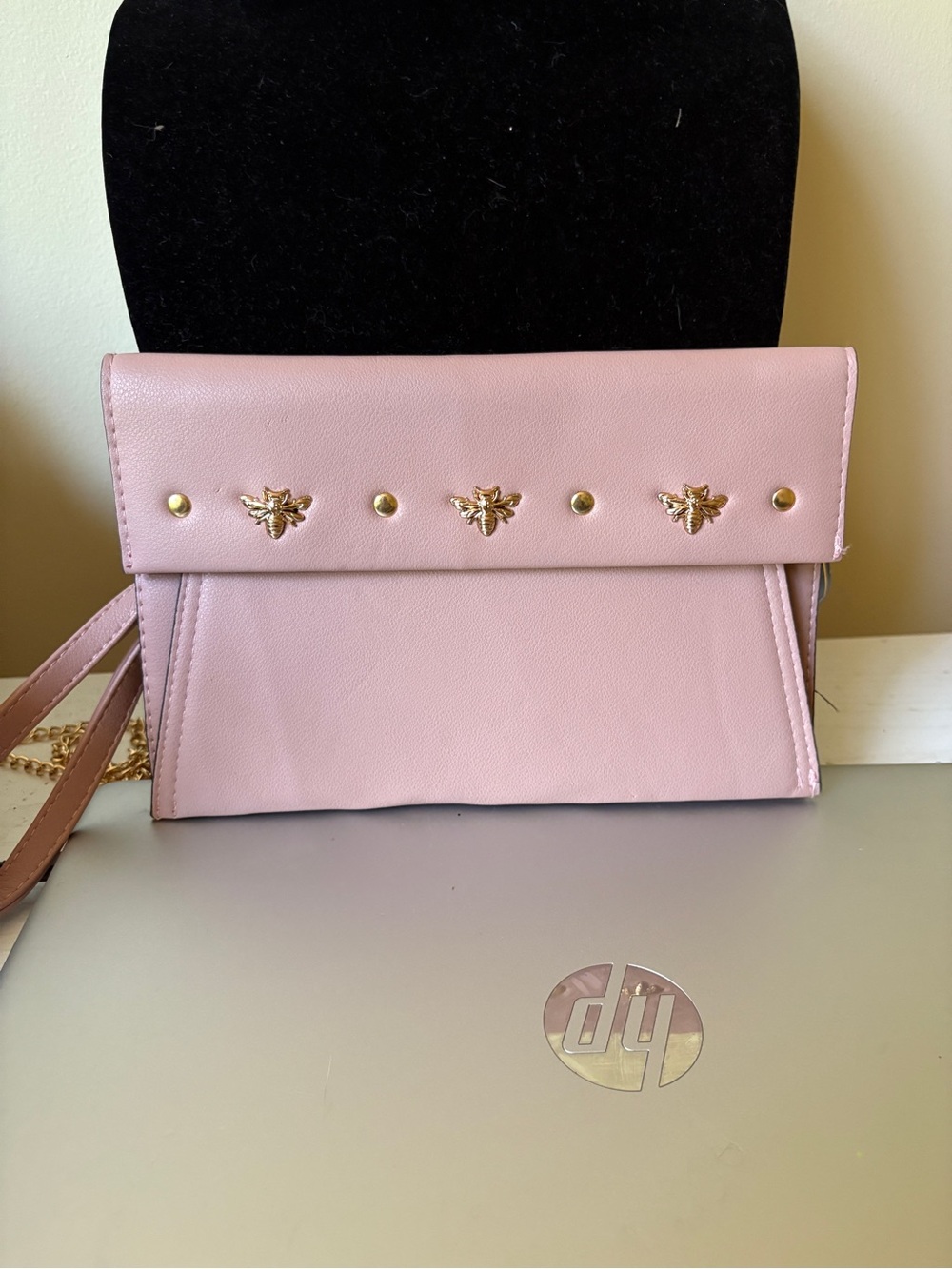 Pink Crossbody Bag with Gold Bee Accents